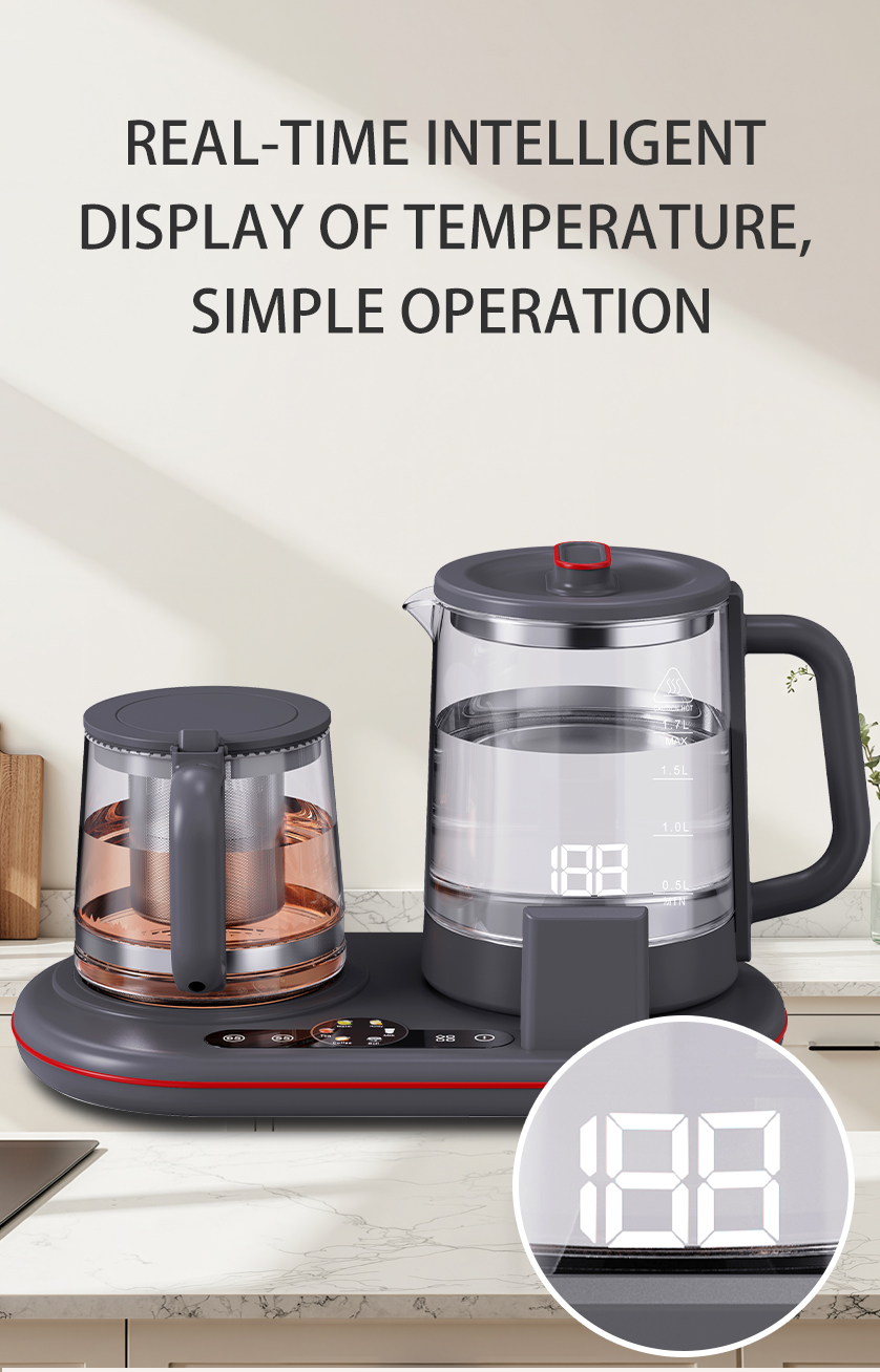 کنترل لمسی جدید Tea Maker را با صفحه نمایش رنگ خانه کتری برقی شیشه ای توت فرنگی هوشمند و مجموعه کتری ساموار تنظیم می کند