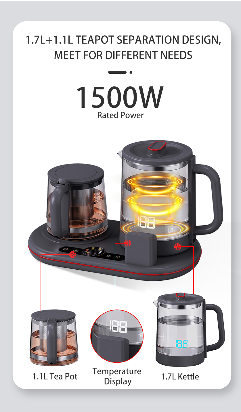 کنترل لمسی جدید Tea Maker را با صفحه نمایش رنگ خانه کتری برقی شیشه ای توت فرنگی هوشمند و مجموعه کتری ساموار تنظیم می کند