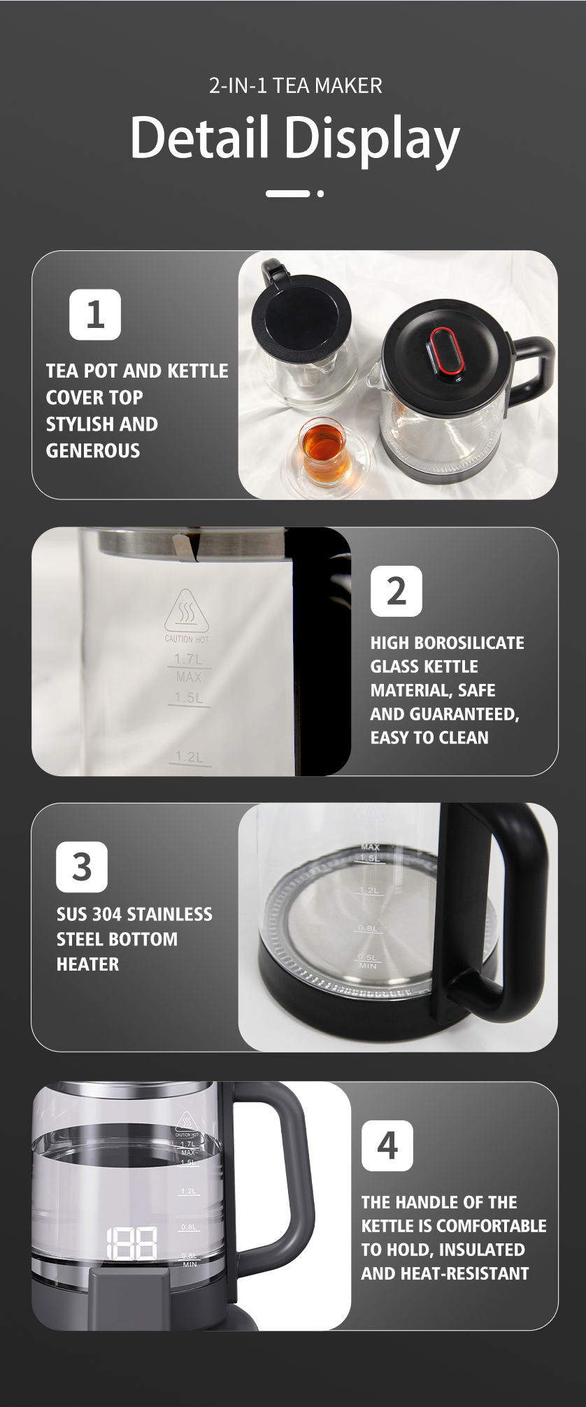 کنترل لمسی جدید Tea Maker را با صفحه نمایش رنگ خانه کتری برقی شیشه ای توت فرنگی هوشمند و مجموعه کتری ساموار تنظیم می کند
