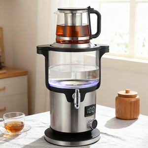 CE/CB مورد تایید CE/CB ظرفیت 5.6 لیتر قوری شیشه ای سماور با بور بالا قوری گرم نگه داشتن کارکرد دیگ بخار دوبل کتری چای ساز ترک