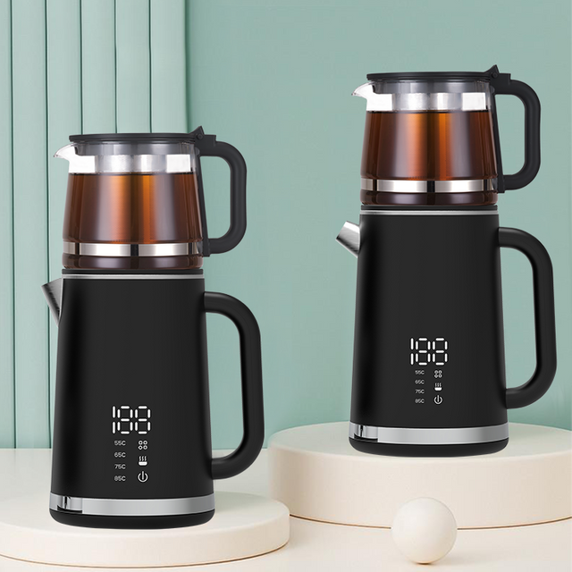 Yuekon 1.5L+1.1L کتری شیشه ای کتری و Teapot 2 در 1 سازنده چای دو لایه با کنترل دما