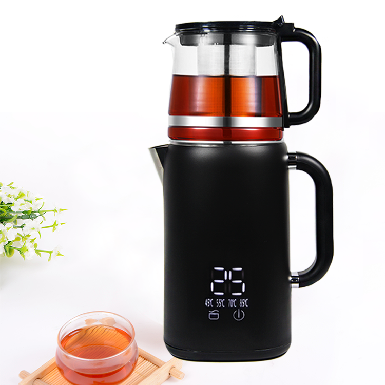 لوازم خانگی ست چای ساز برقی استیل و چای ساز برقی استیل دوتایی چای ساز ترکی با عملکرد Keep Warm