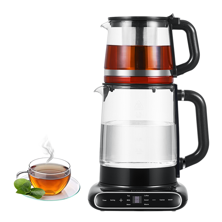 کتری شارژی بدنه شیشه ای دولایه 1.5 لیتری + 1.1 لیتری با فیلتر چای برای آشپزخانه خانه 