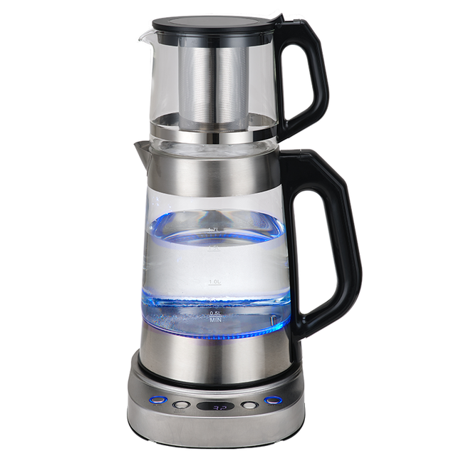 خاور میانه عربستان سعودی سماور جدید نوع 1.7l+1.0l چای ساز ترکیه ای استیل ضد زنگ با کتری برقی قوری شیشه ای