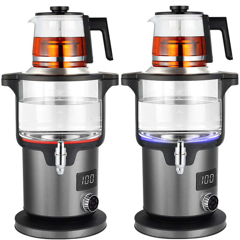 ست مدرن 2 در 1 سماور برقی دیگ بخار گرمکن سریع 2000 وات چای ساز کتری آب شیشه ای آب روسی برقی با چراغ های نشانگر