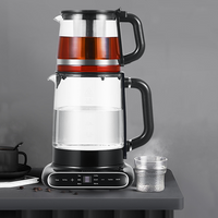 360 پایه چرخشی 1.5 لیتر + 1.1 لیتر چای خوری کتری برقی شیشه ای سماور برقی روسی ترکی شیک 