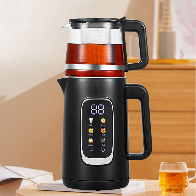 لوازم خانگی فروش داغ دو لایه 1.5L+1.1L استیل ضد زنگ آب برقی کتری کتری عربی ساموار سازنده چای کتری شیشه ای قوری شیشه ای