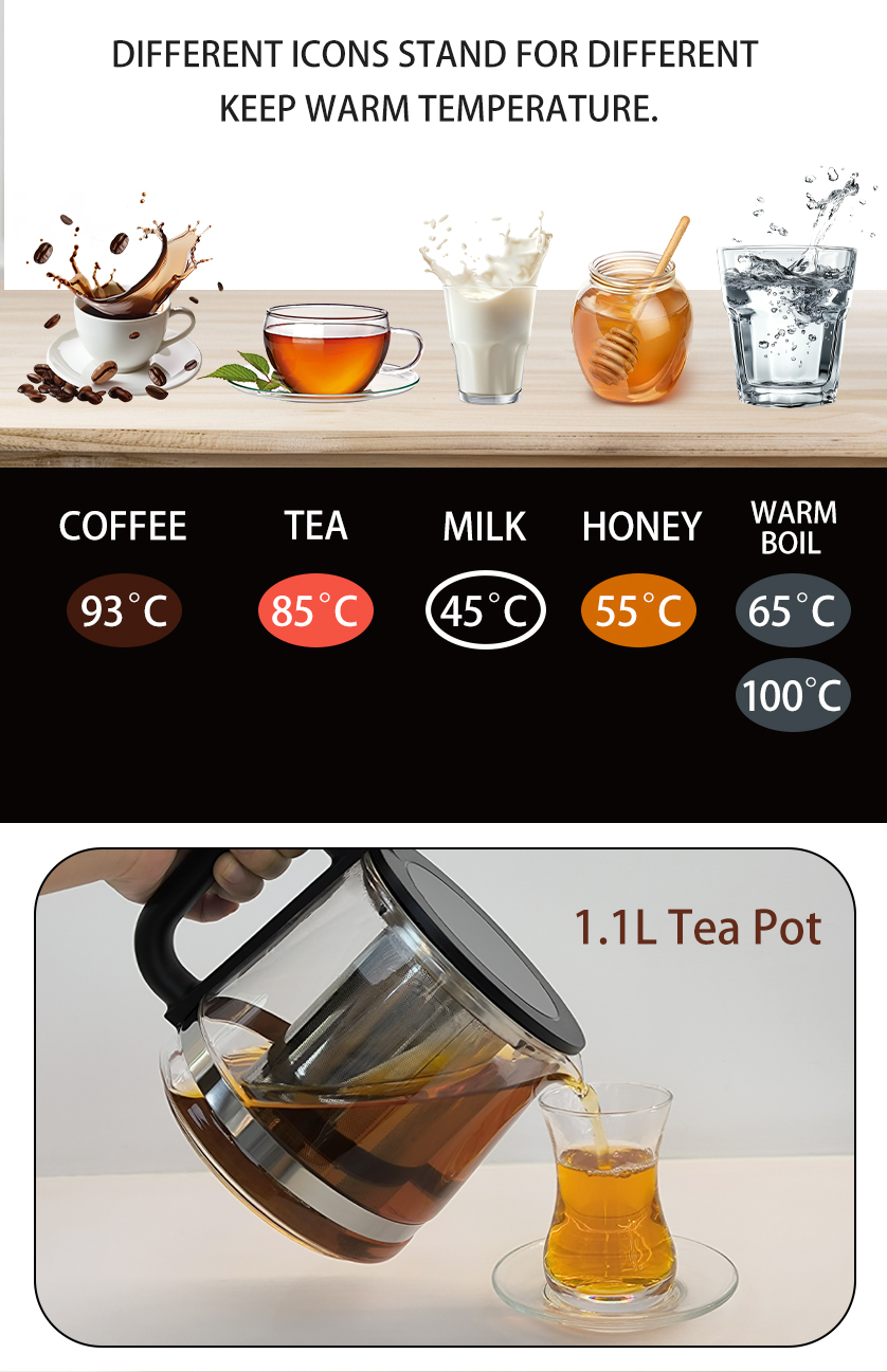 New1.7L+1.1L کتری چای الکتریکی چند منظوره آب گرم آب گرم جوشانده برقی کتری گرم نگه داشتن کتری گرم