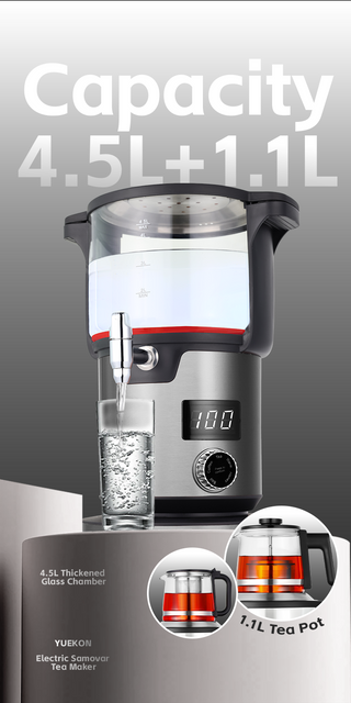 ست مدرن 2 در 1 سماور برقی دیگ بخار گرمکن سریع 2000 وات چای ساز کتری آب شیشه ای آب روسی برقی با چراغ های نشانگر