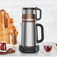 لوازم خانگی OEM سفارشی شیشه ای کتری چای مجموعه ای از دستگاه چای ساز بوقلمون 2.0L+1.1Double کتری و قوری استیل ضدزنگ 