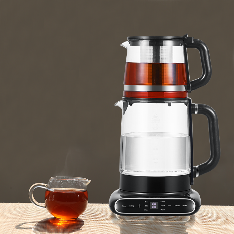کتری شارژی بدنه شیشه ای دولایه 1.5 لیتری + 1.1 لیتری با فیلتر چای برای آشپزخانه خانه 