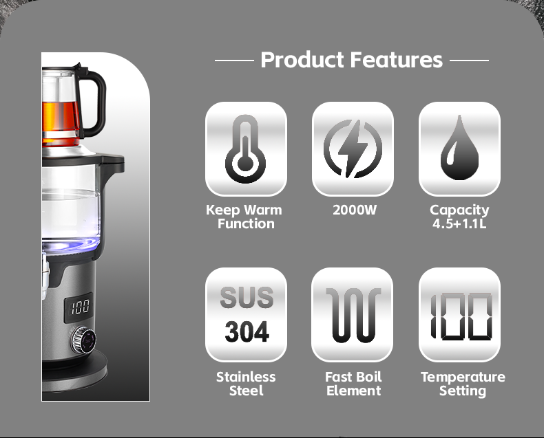 فروش عمده قابلمه دوبل Skd Ckd سماور دیجیتالی روسی 4.5 لیتری 2000 واتی کتری ترکی اتوماتیک فولادی ضد زنگ با قوری