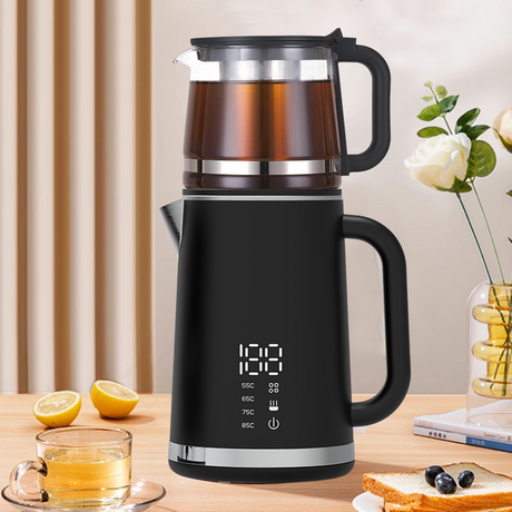 ست چای ساز عربی YUEKON Kitchen Appliances 2 در 1 صفحه نمایش دیجیتال LED هوشمند کتری برقی با چای خوری شیشه ای