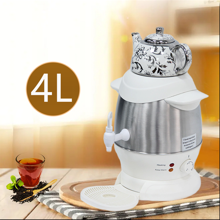فروش برتر سماور برقی شوفاژ چای ترکی 1 لیتری تاپ + کتری برقی بدنه 4 لیتری همراه با چای Keep Warm