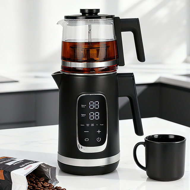 دیگ جوش برقی دستگاه هوشمند آشپزخانه هوشمند کنترل دیجیتال 1.5+1.1 لیتری کتری دوتایی چای ساز کتری شارژی با قابلمه چای