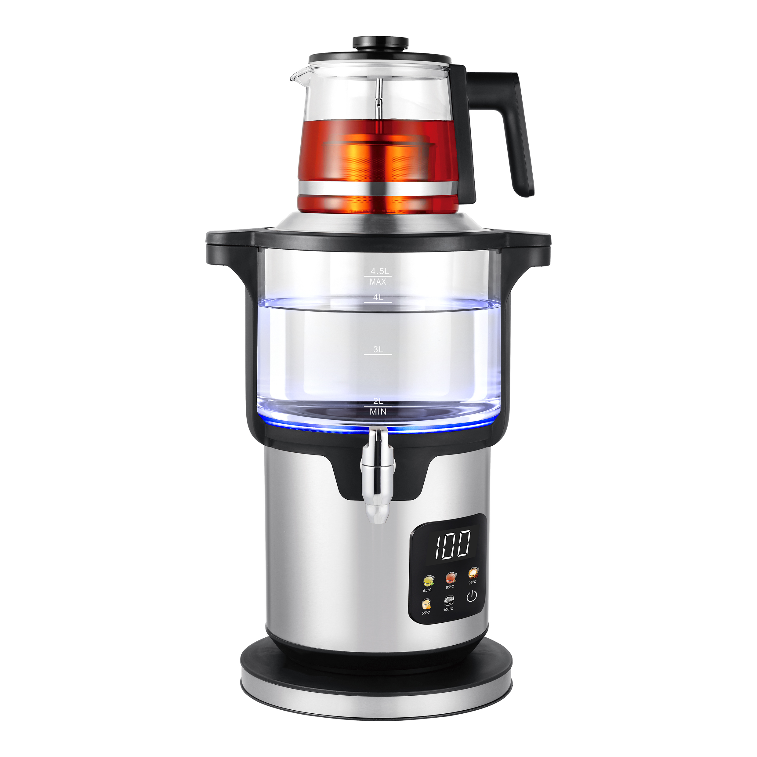 المنت گرمایشی تولید کننده کتری برقی سماور شیشه ای برقی 4.5 لیتری چای ساز چای با نشانگر LED